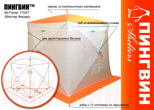 Палатка зимняя Пингвин Mr. Fisher Куб 1,7 х 1,73 м ST с юбкой